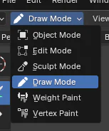 Menu chọn Draw Mode trong 3D Viewport của Blender Grease Pencil