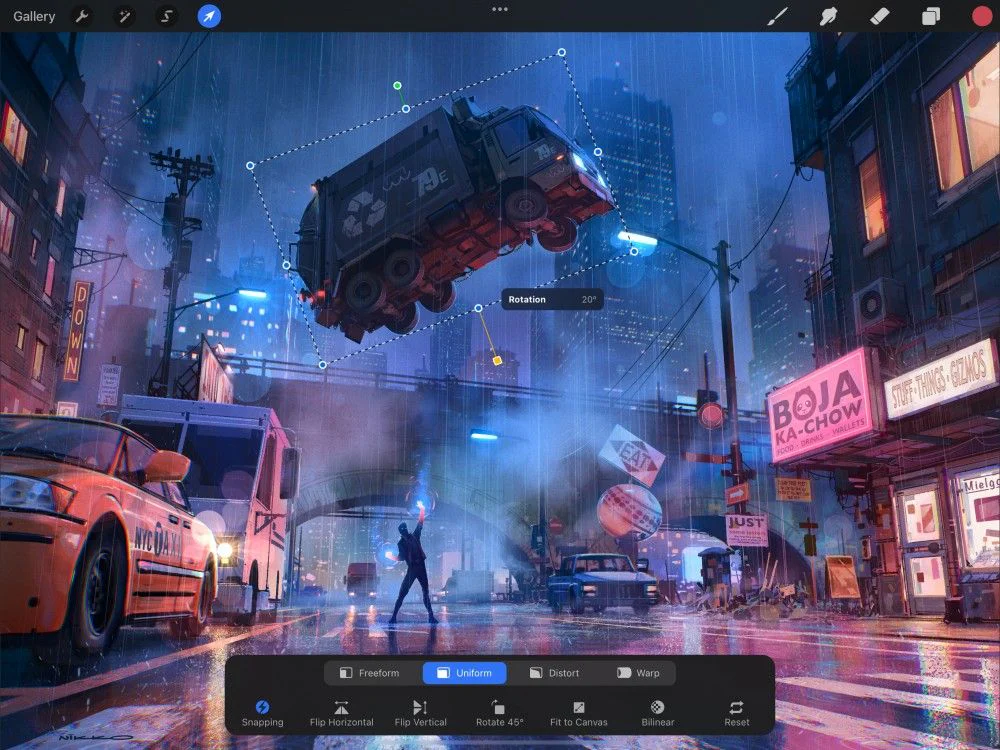 Procreate Transform Tool: Uniform, Distort, Warp, Snapping Và Magnetics