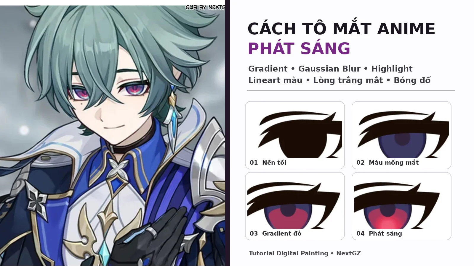 Cách tô mắt anime phát sáng: Gradient, Gaussian Blur, highlight và lineart màu - GenZ Academy-GenZ Academy