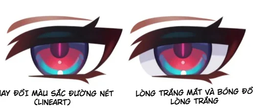 Hai bước đổi màu lineart và thêm lòng trắng mắt cùng bóng đổ mí trên