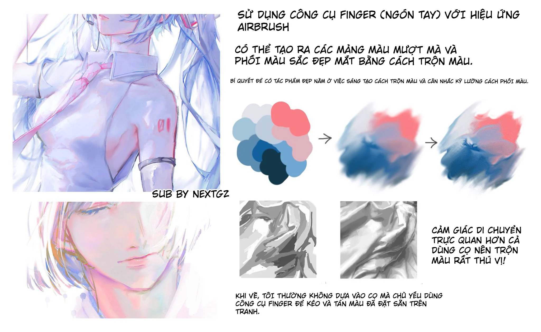 Hướng dẫn dùng công cụ Finger với hiệu ứng Airbrush để trộn màu và tô nhân vật trên ibisPaint
