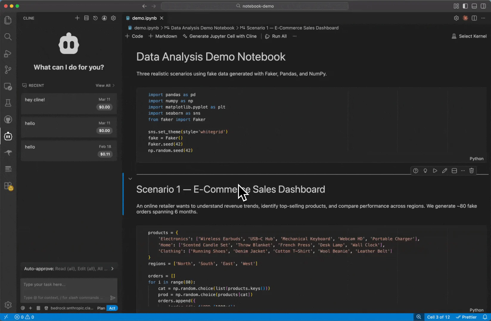 Cline giải thích và cải thiện một ô mã trong Jupyter Notebook