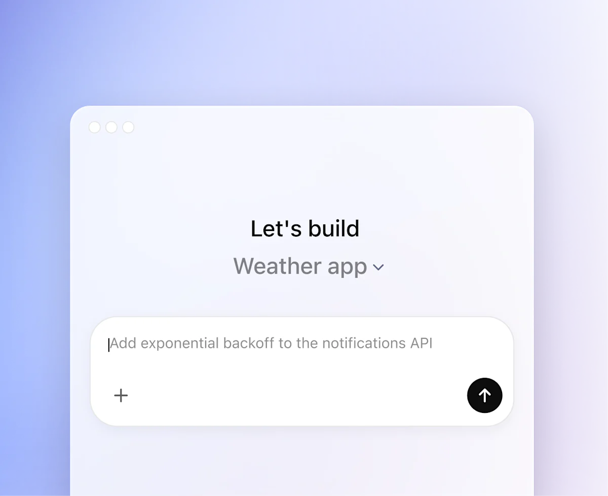 Giao diện Codex app với ô giao nhiệm vụ bổ sung exponential backoff cho API thông báo.