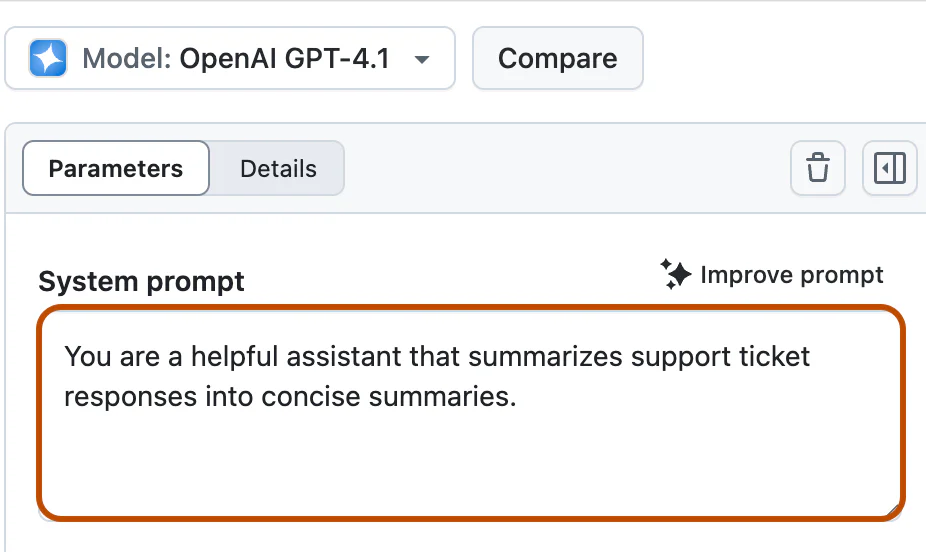 Trường System prompt trong GitHub Models Playground