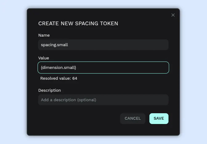 Dimension token trong Penpot tham chiếu một token khác bằng alias