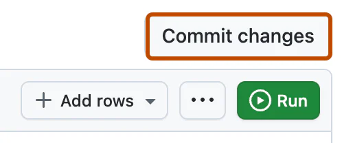 Nút Commit changes của GitHub Models Prompt Editor