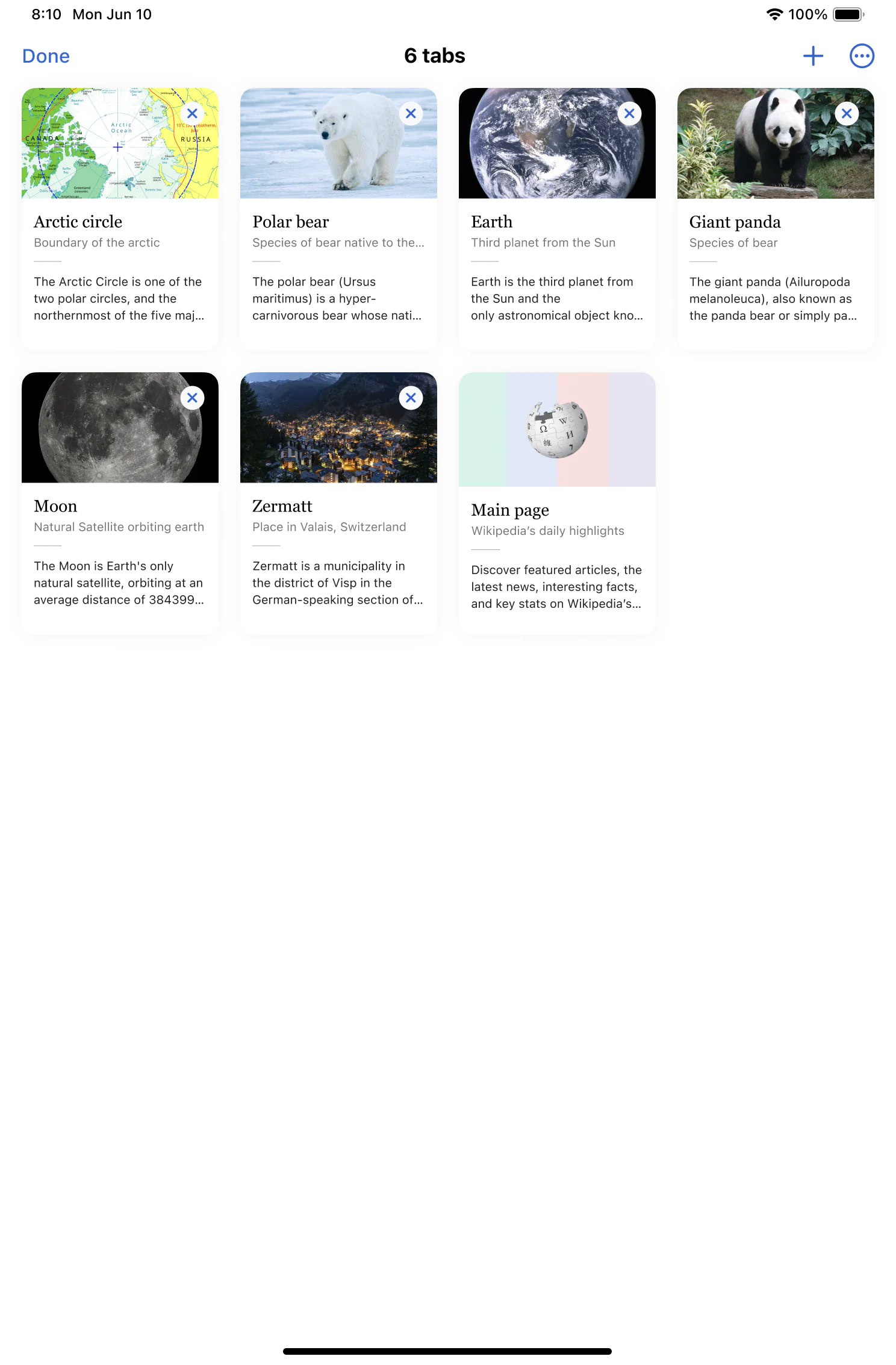 Màn hình tổng quan các tab ứng dụng trên iPadOS
