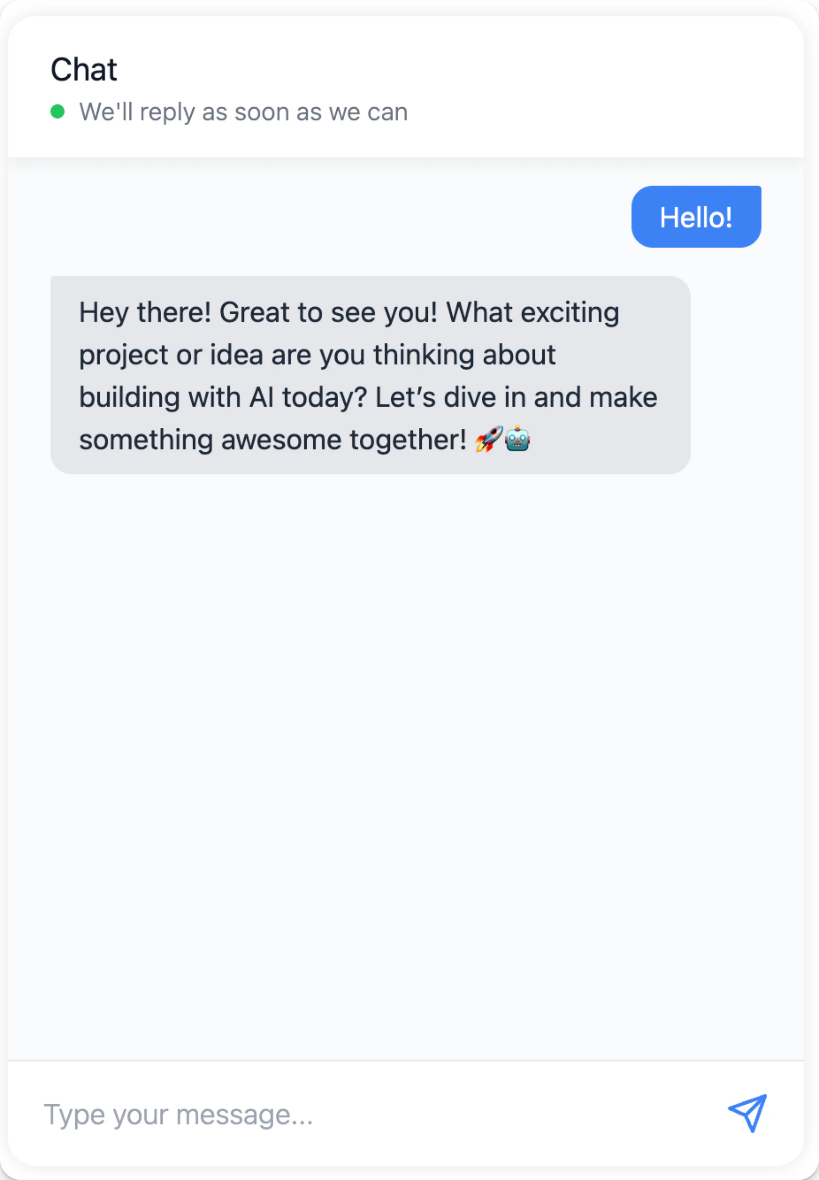 Chat widget Langflow được nhúng vào website và hiển thị cuộc hội thoại mẫu.