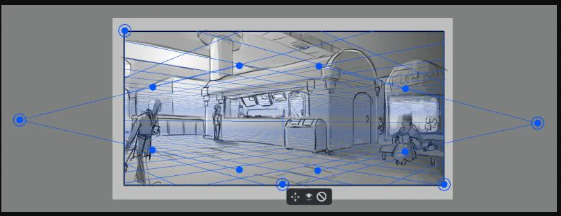 Krita giới hạn vùng tác động của trợ lý phối cảnh hai điểm trên sketch nội thất