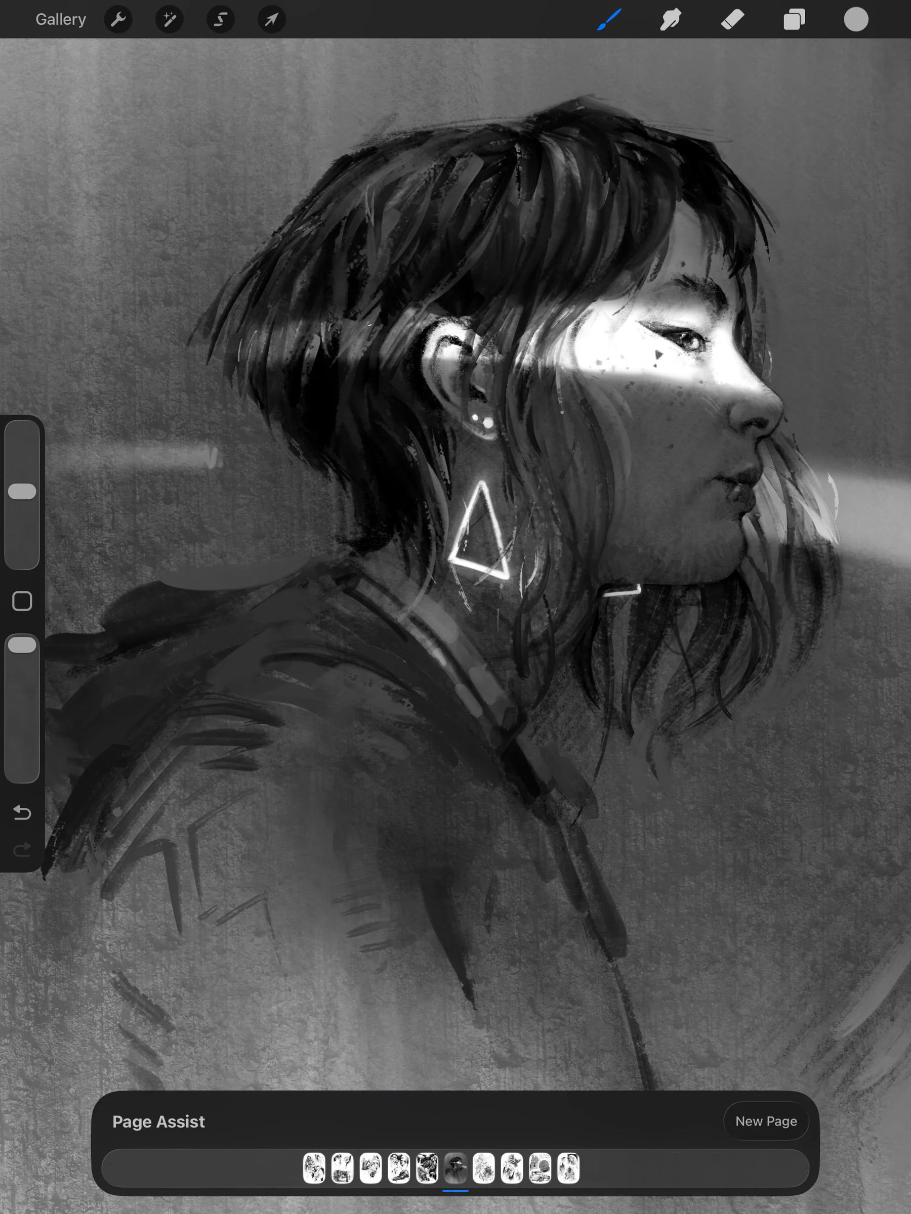 Tranh chân dung trong Procreate với giao diện hỗ trợ quản lý nhiều trang và ý tưởng
