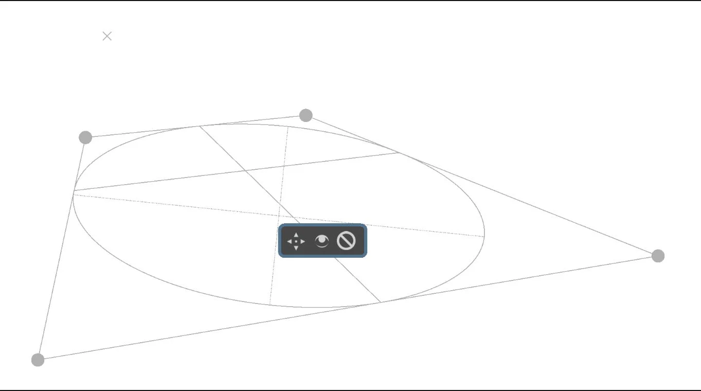 Perspective Ellipse Assistant trong Krita với bốn tay nắm và elip theo mặt phẳng