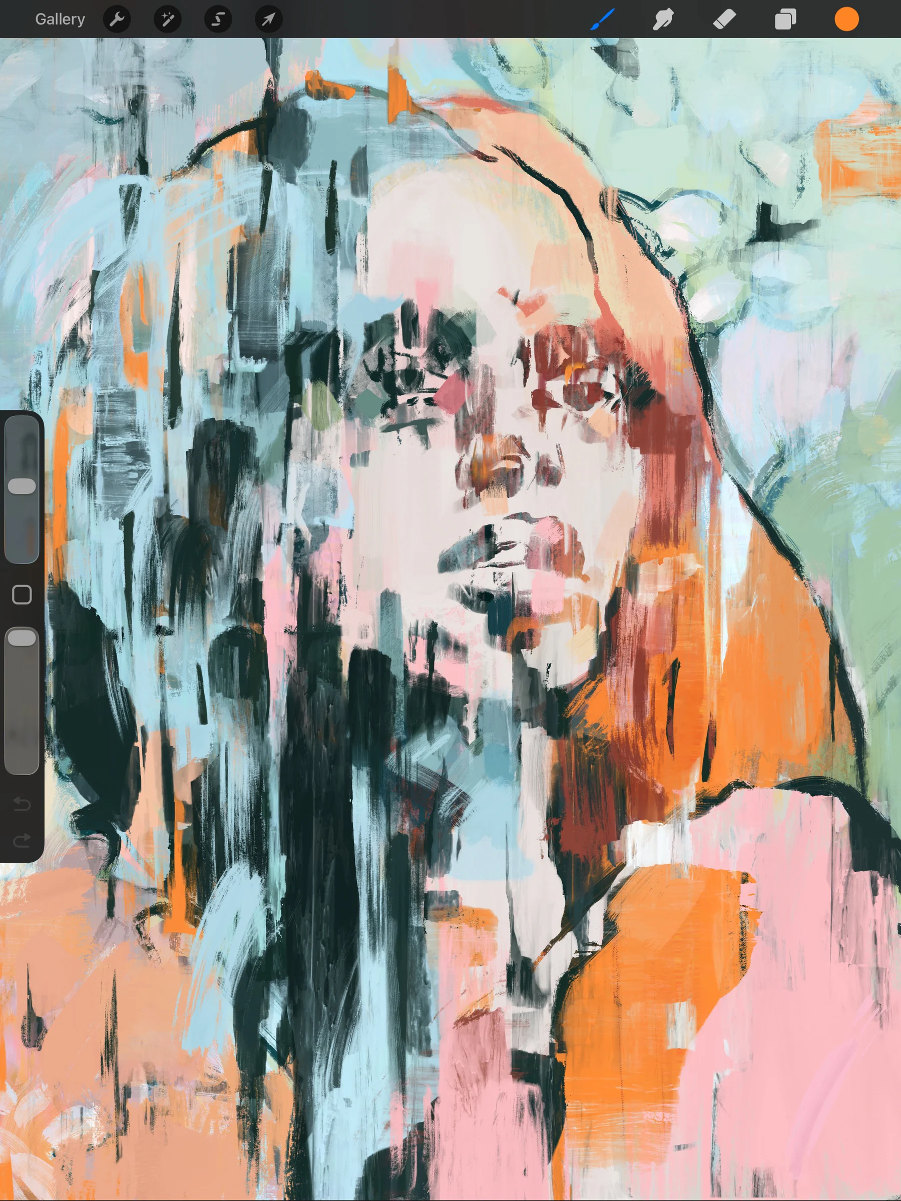 Tranh chân dung đang được hoàn thiện trong Procreate bằng cọ painting