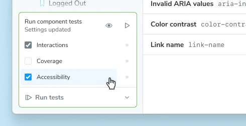 Widget Testing của Storybook với mục Accessibility được bật