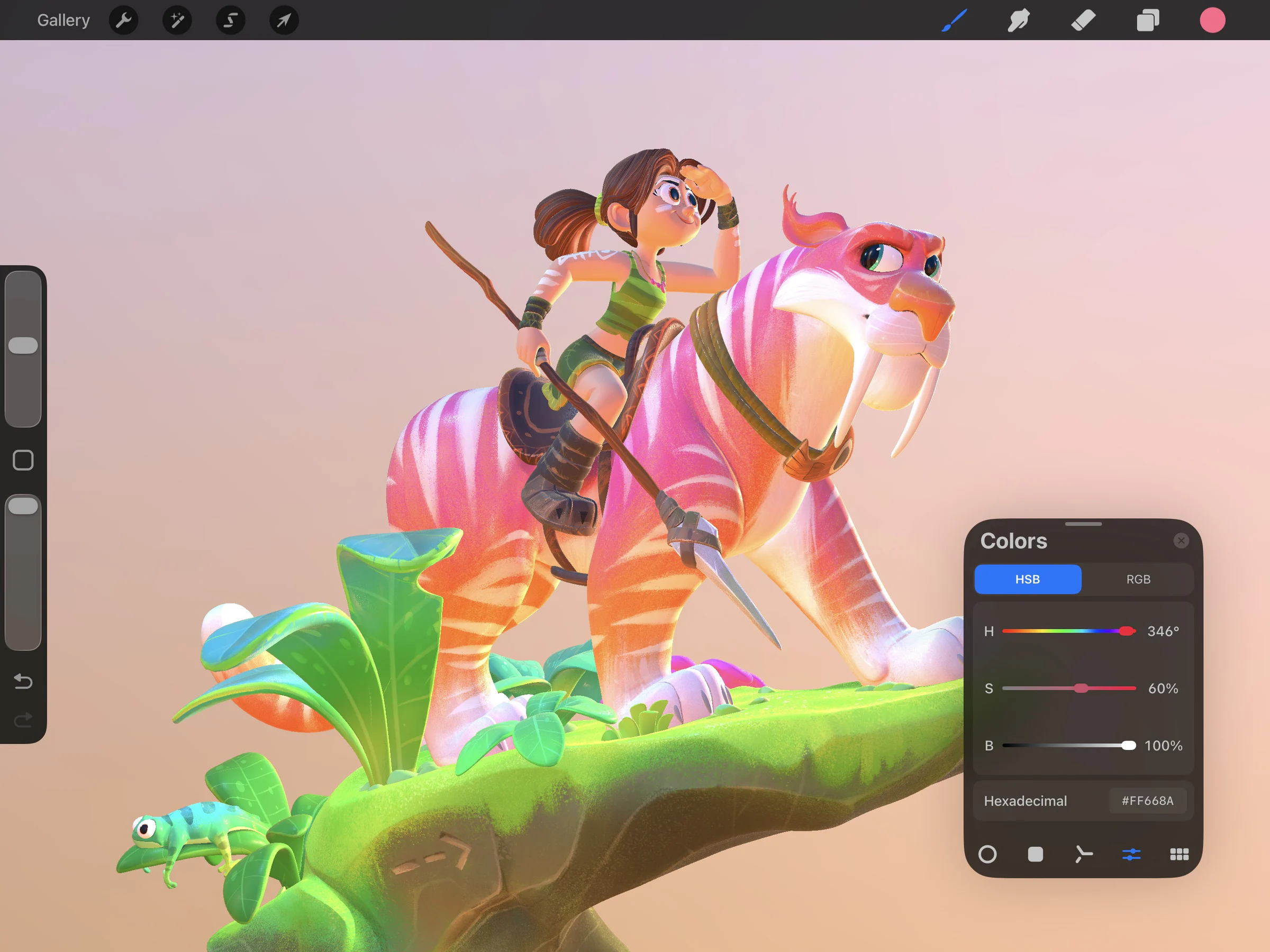 Giao diện vẽ texture trên mô hình 3D trong Procreate với bảng màu đang mở