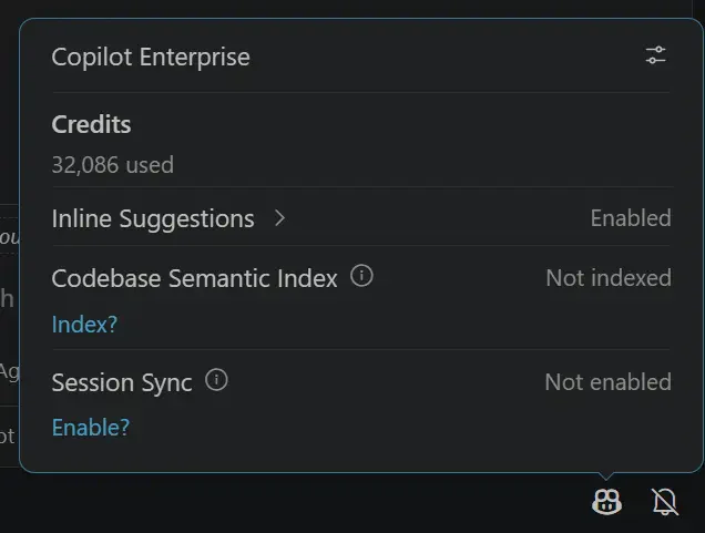 Bảng Copilot Enterprise hiển thị AI credits đã sử dụng