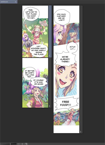 Page Manager hiển thị các trang webtoon theo chiều dọc trong Clip Studio Paint EX