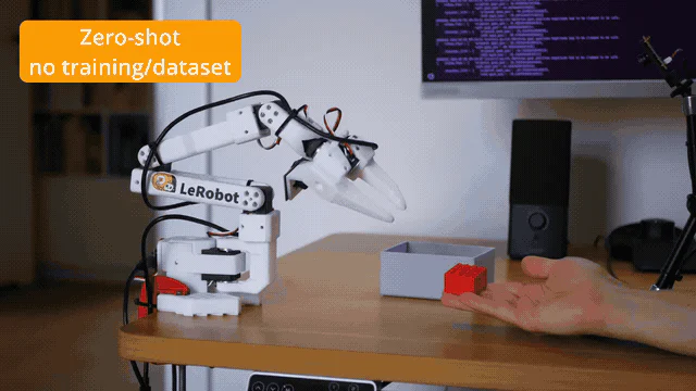 Robot LeRobot chạy MolmoAct2 zero-shot để thao tác vật thể