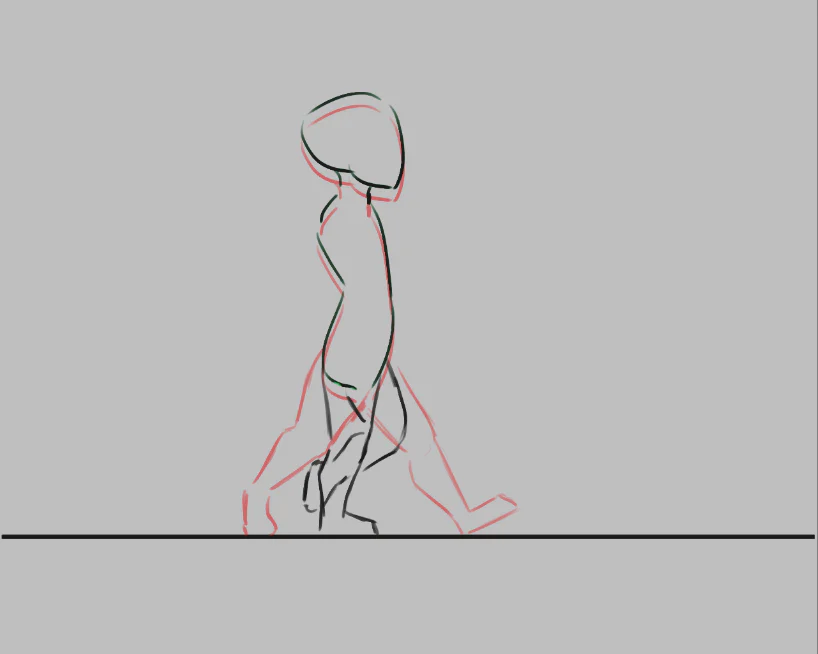 Hai extreme pose của walk cycle được so sánh trong Krita