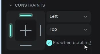 Tùy chọn Fix when scrolling trong Penpot cho header hoặc nút nổi
