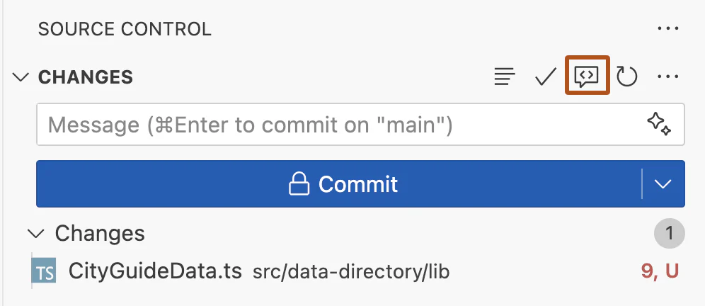 Nút khởi chạy Copilot Code Review trong Source Control của VS Code