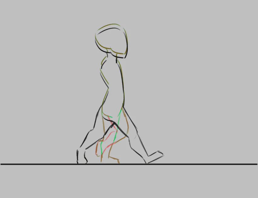 Bốn frame walk cycle được sắp trên Animation Timeline của Krita