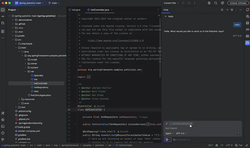 Phiên Codex agent provider trong GitHub Copilot cho JetBrains