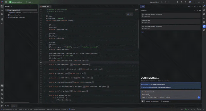 Chế độ quyền Bypass permissions trong phiên Claude của GitHub Copilot JetBrains