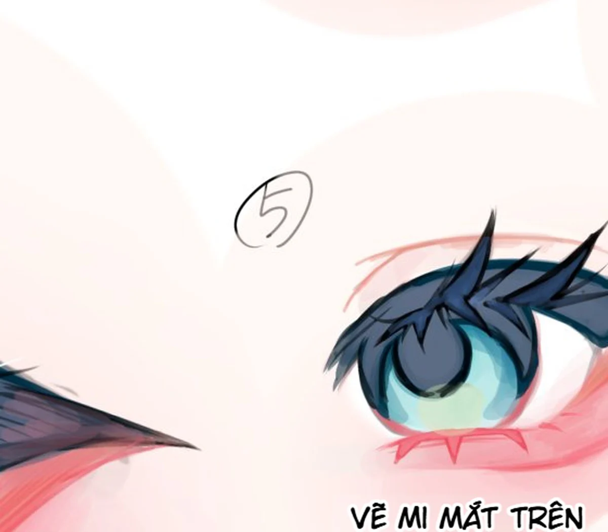 Bước năm dựng khối mí trên và các cụm lông mi nhọn cho mắt anime phong cách Garupen.