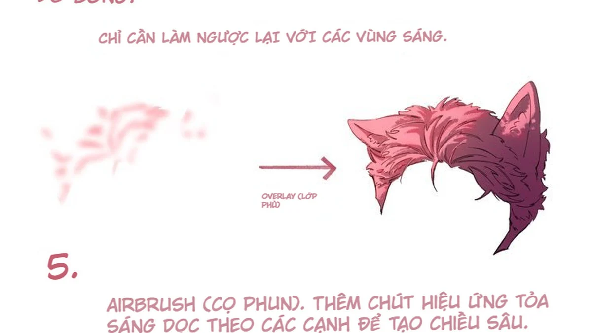 Bước năm thêm hiệu ứng tỏa sáng bằng Airbrush dọc theo các cạnh tóc và tai thú anime.