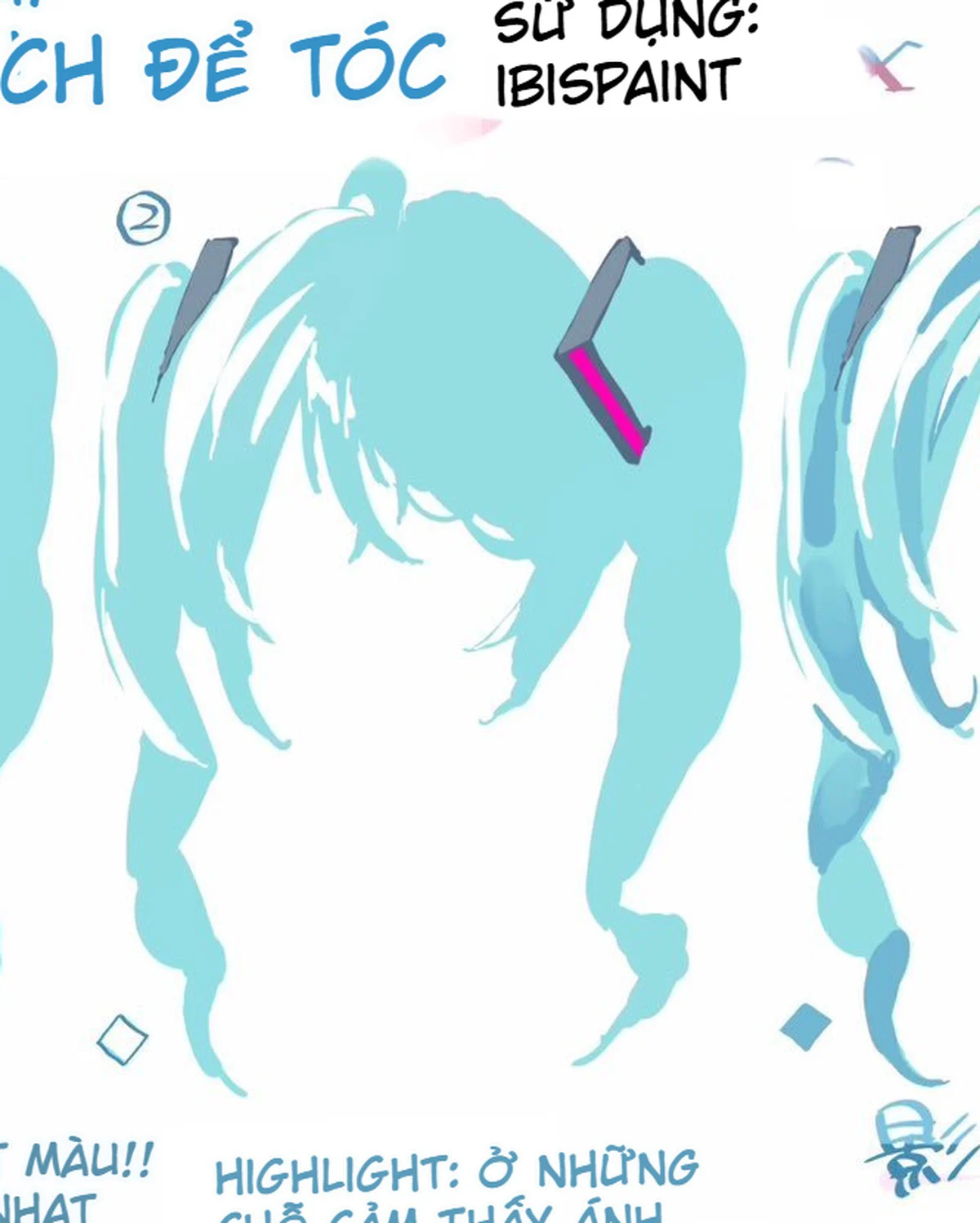 Bước hai đặt highlight trên các cụm tóc anime theo hướng ánh sáng chiếu vào.