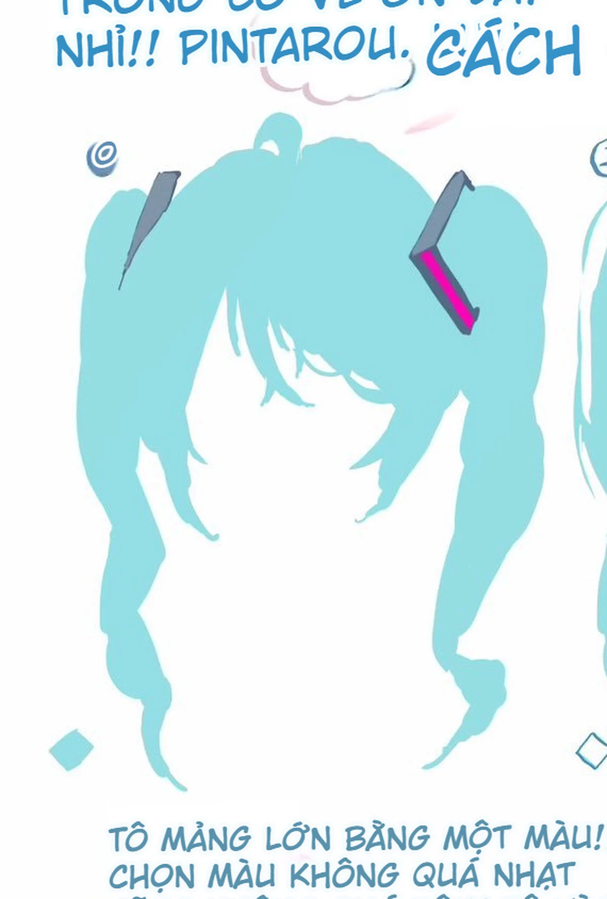 Bước một khóa các mảng tóc lớn bằng một màu nền xanh cyan trong IbisPaint.