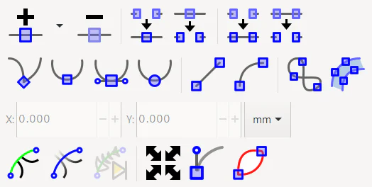Tổng quan các nút của Node Tool trong Inkscape dùng để chỉnh node, tay nắm và đoạn path