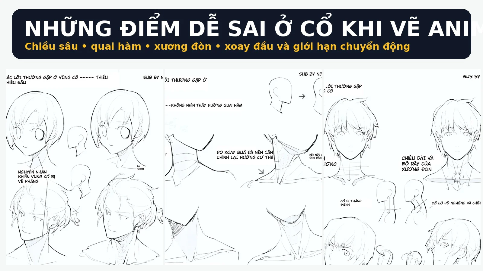 Những điểm dễ sai ở cổ khi vẽ anime: Chiều sâu, quai hàm, xương đòn và chuyển động