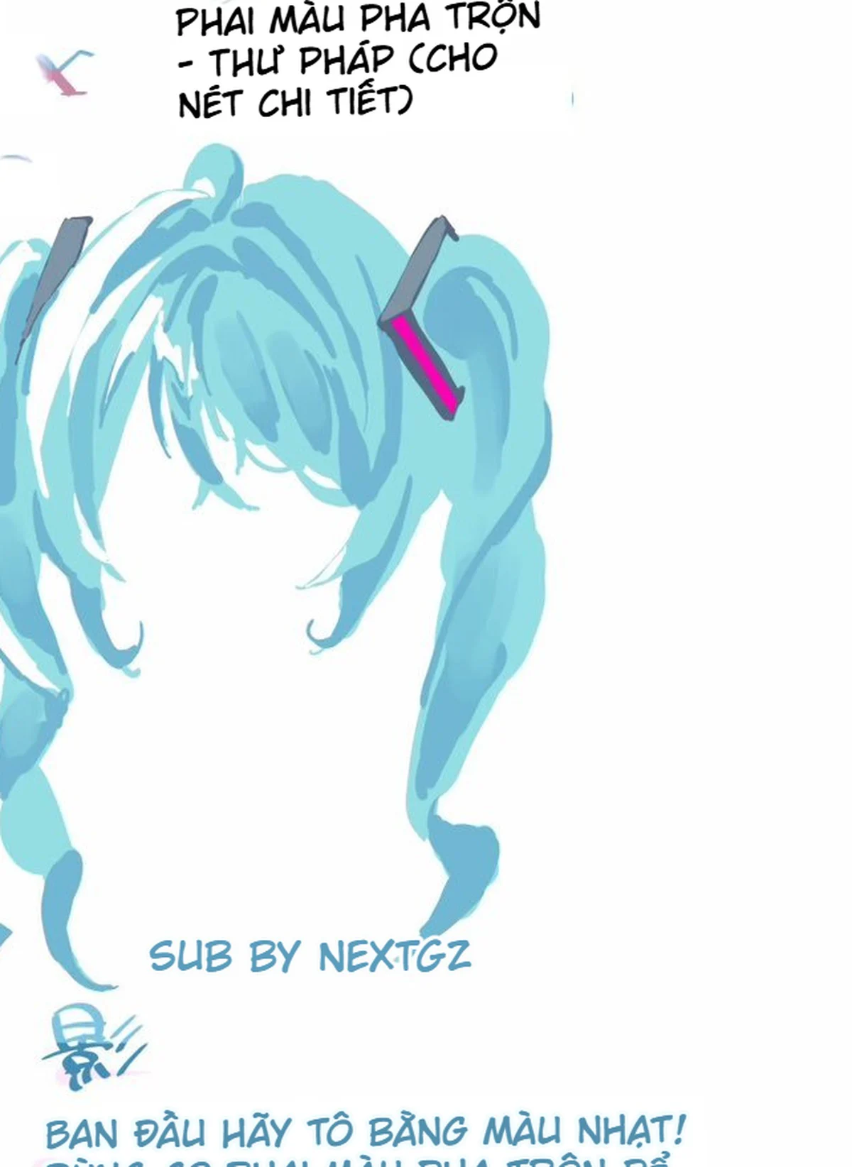 Bước ba render tóc anime lần đầu bằng cọ lông cứng với màu pha trộn trên IbisPaint.