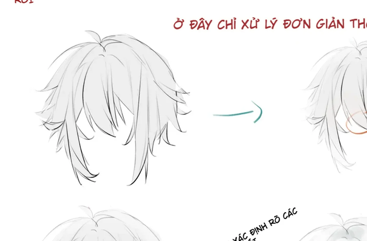 Cách đơn giản hóa cụm tóc trắng anime và xác định các mảng tóc chính.