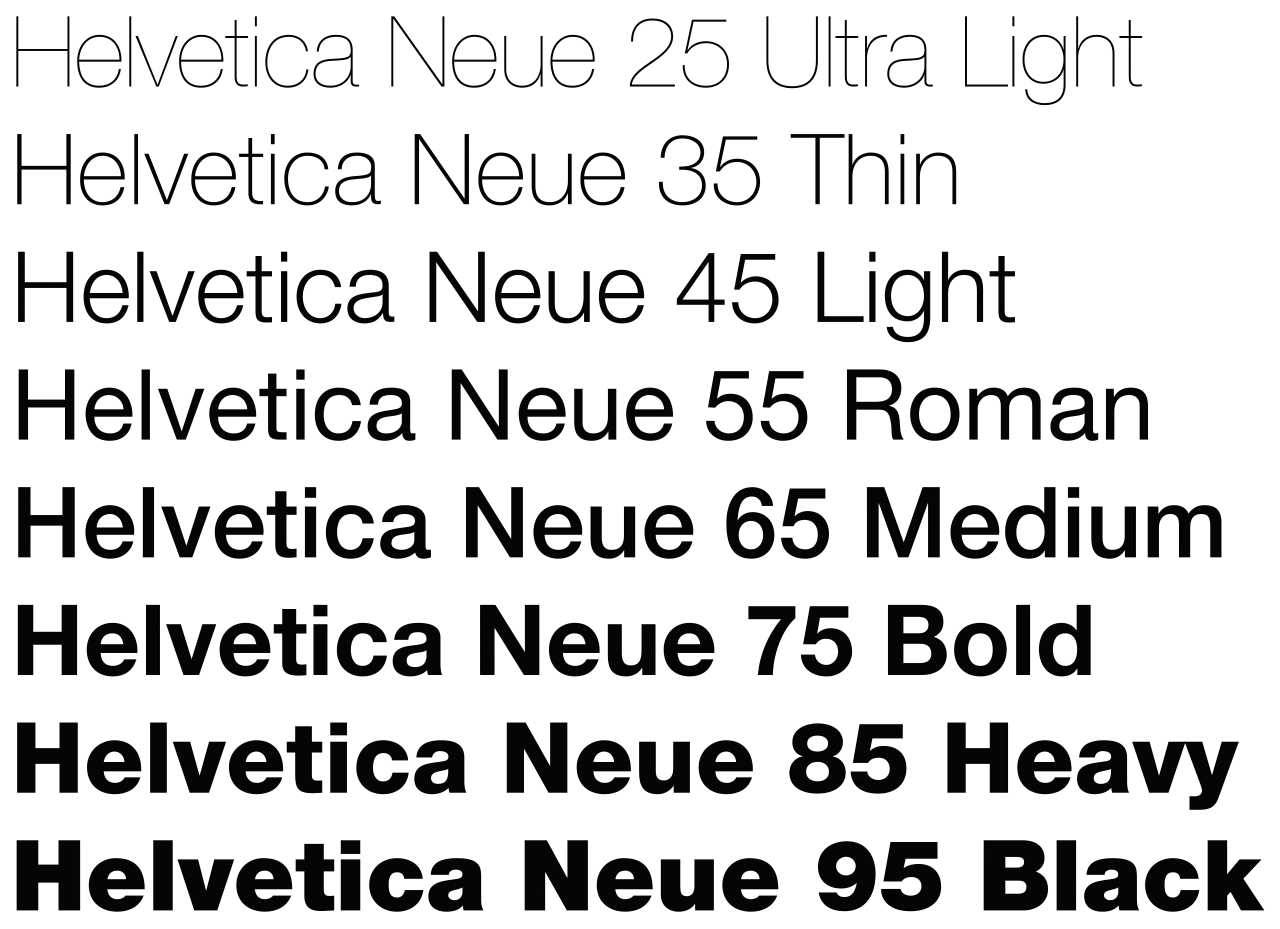 Tám cấp độ độ đậm font từ Ultra Light đến Black