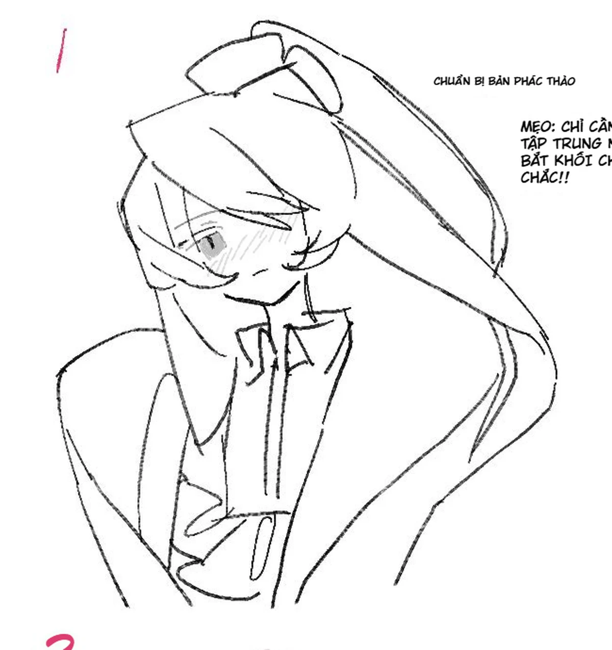 Bước một chuẩn bị bản phác thảo nhân vật tóc dài trước khi tô màu trong IbisPaint.