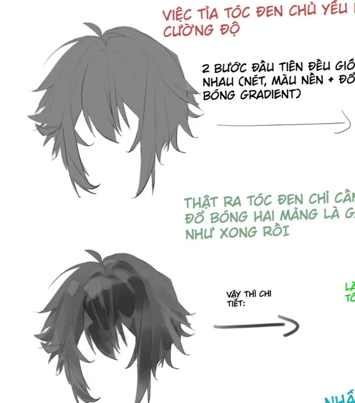 Giai đoạn màu nền và gradient đầu tiên của tóc đen anime.