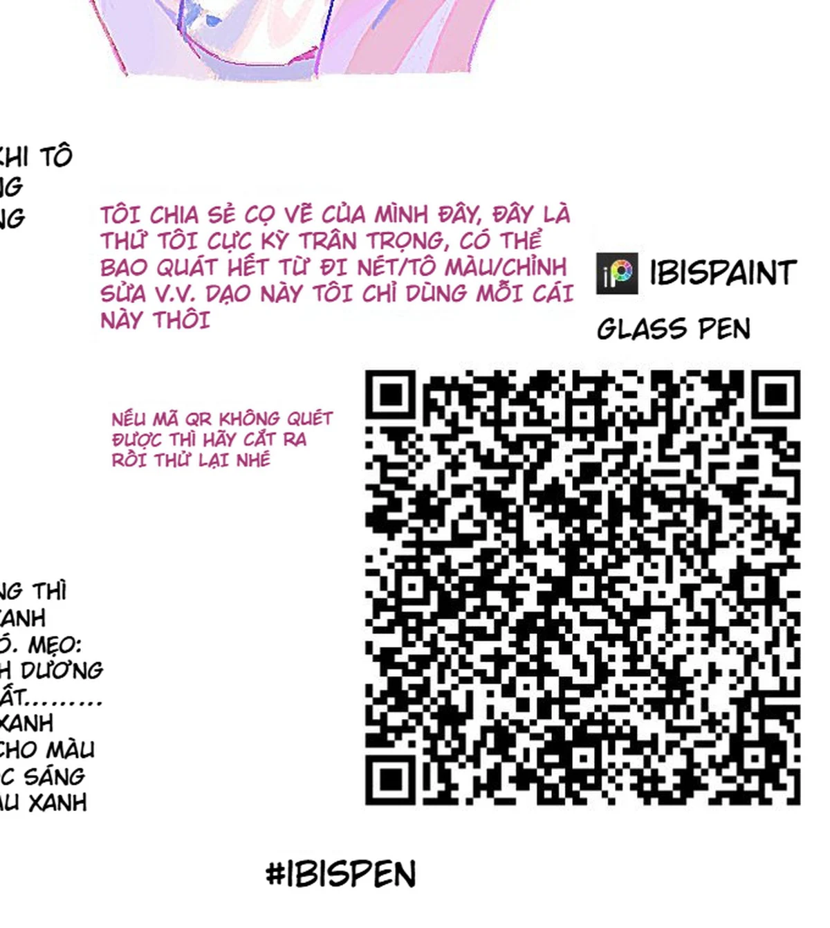Ảnh nguồn ghi ứng dụng IbisPaint, cọ Glass Pen và mã QR tham khảo cho bộ cọ.