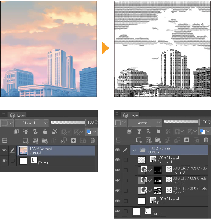 Clip Studio Paint EX: Convert to Lines and Tones Từ Ảnh/3D Thành Lineart Và Screentone Manga
