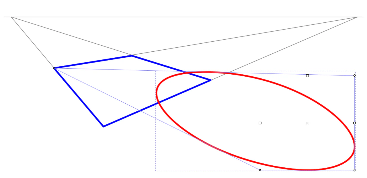 Inkscape dựng các điểm kiểm soát cho đường tròn biến dạng thành ellipse trong phối cảnh