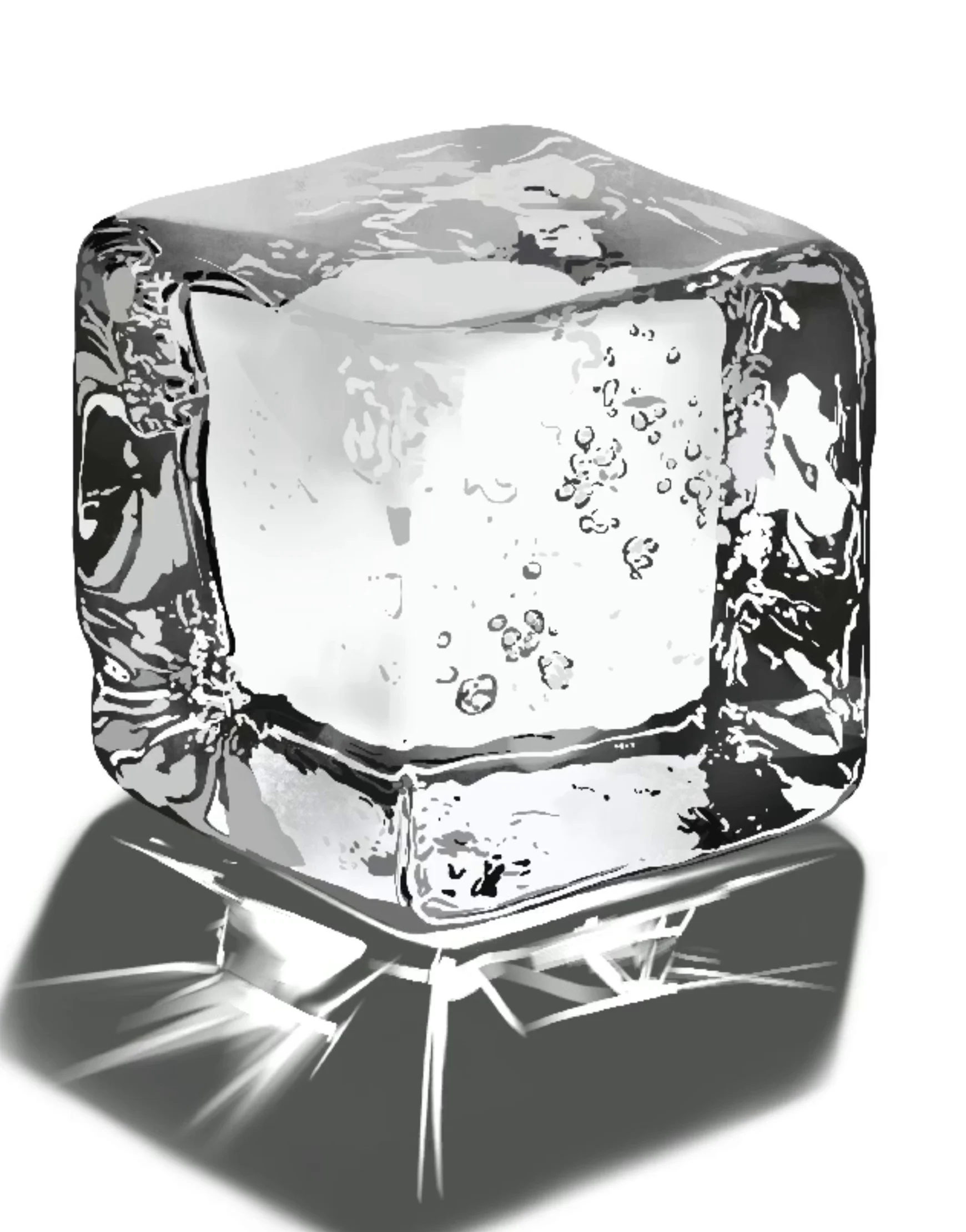 Keyframe 00:21.50 phát triển các tia caustics sáng trong bóng đổ dưới khối băng, tạo hiệu ứng ánh sáng khúc xạ.