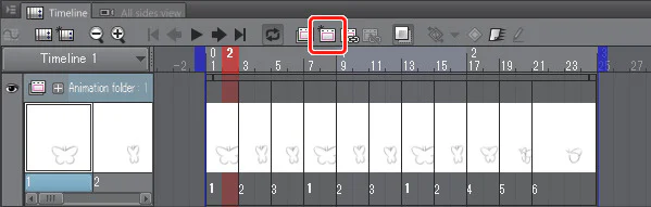 Nút New animation cel trên Timeline của Clip Studio Paint