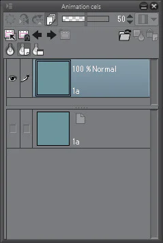 Bảng Animation cels với vùng Light table specific to cel