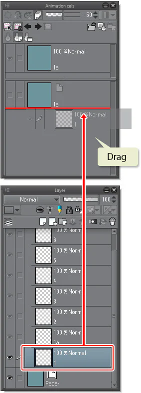 Kéo layer cel vào Light Table trong bảng Animation cels