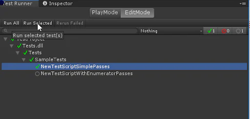 Unity Test Framework minh họa workflow kiểm thử trong Unity Editor.