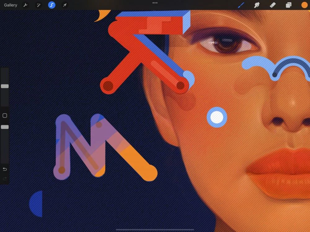 Procreate hiển thị lớp sọc chéo bán trong suốt bên ngoài vùng đã chọn sau khi Selection được commit