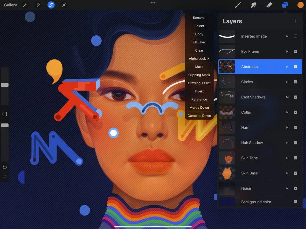 Menu Layers của Procreate hiển thị lệnh Select để tạo vùng chọn từ toàn bộ nội dung hiện có của layer