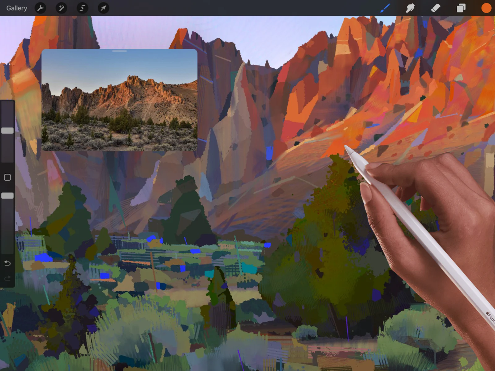 Reference Companion của Procreate hiển thị hình tham chiếu cạnh canvas để artist kiểm chi tiết trong lúc vẽ