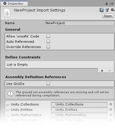 Unity Manual minh họa file Assembly Definition và các tham số assembly.